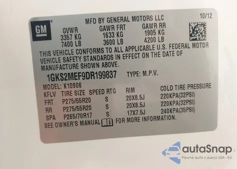 2013 GMC Yukon Xl 1500 Denali z USA, uszkodzony, nr VIN 1GKS2MEF9DR199837